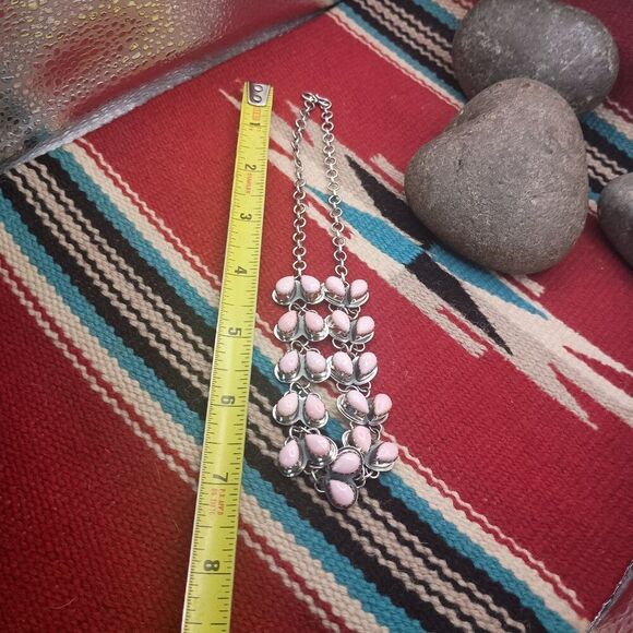 Handmade Sterling Silver Pink Conch Shell Statement Choker Necklace  15" - Picture 6 of 8